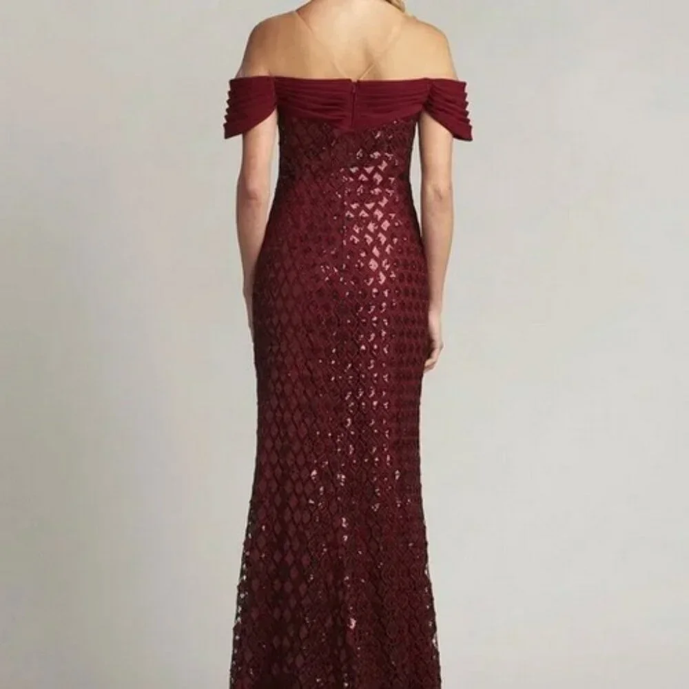 Tadashi Shoji Pomegranate Sebastian Sequin Lace Gown - Picture 2 of 3